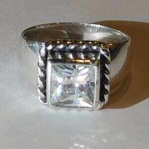 Silpada 925 Sterling Silver “Elisabeth” Ring – Roped Bezel, Square CZ.